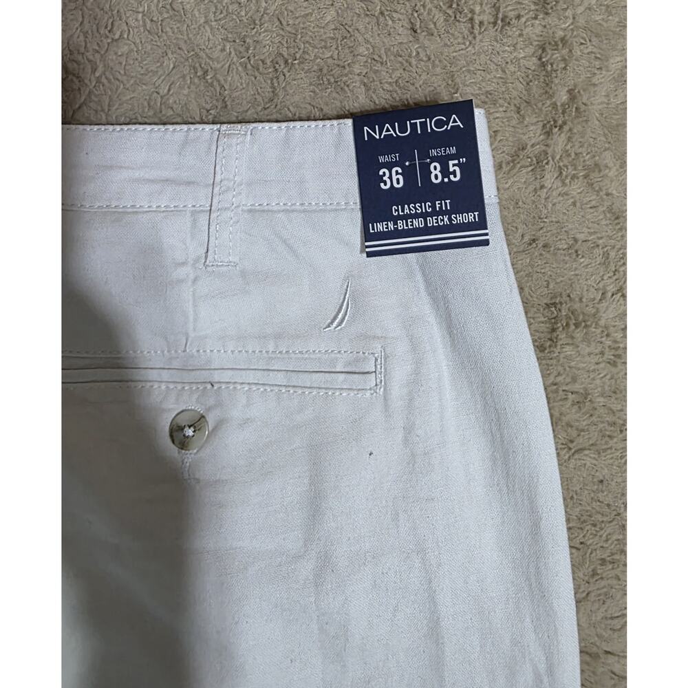 Nautica Mens Shorts 36 White Linen Blend Classic Fit Deck Summer Casual NWT 8.5" - Picture 2 of 8